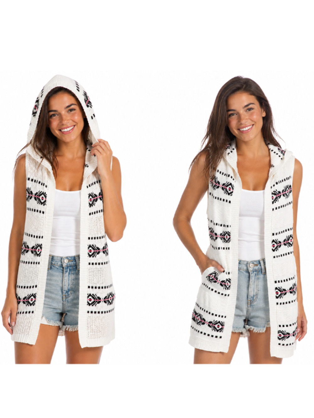 Y2K Rue21 Sweater Vest Young Womens Size S Tribal Open Cardigan Aztec Hooded